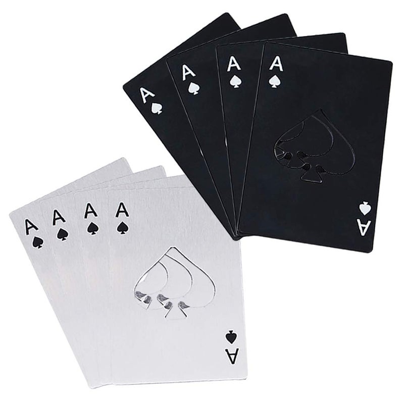 Airoads Ace Of Spades Bottle Opener Credit Card Size Pocker Cap Opener Portable Stainless Steel Can Opener (8 Pack Black & Silver) - Image 1